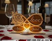 Rose Infinity Heart SVG,Personalized Wedding Gift,Laser Cut Tealight Holder File,Valentine Anniversary Decor,Floral Candle Stand (Digital)