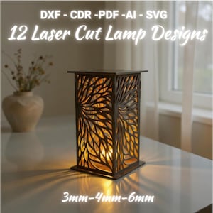 Laser Cut Wooden Candle Holder SVG Files | Modern 3D Tea Light Lantern | Night Light Lamp Glowforge File | Cricut DIY Project
