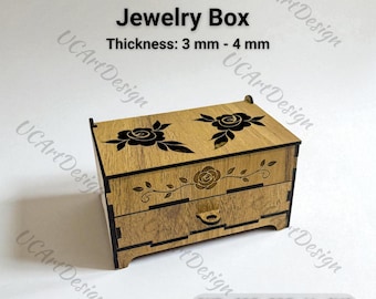 Laser Cut Jewelry Box SVG with Drawer | 3mm & 4mm Files | Glowforge Ready (Digital Download)