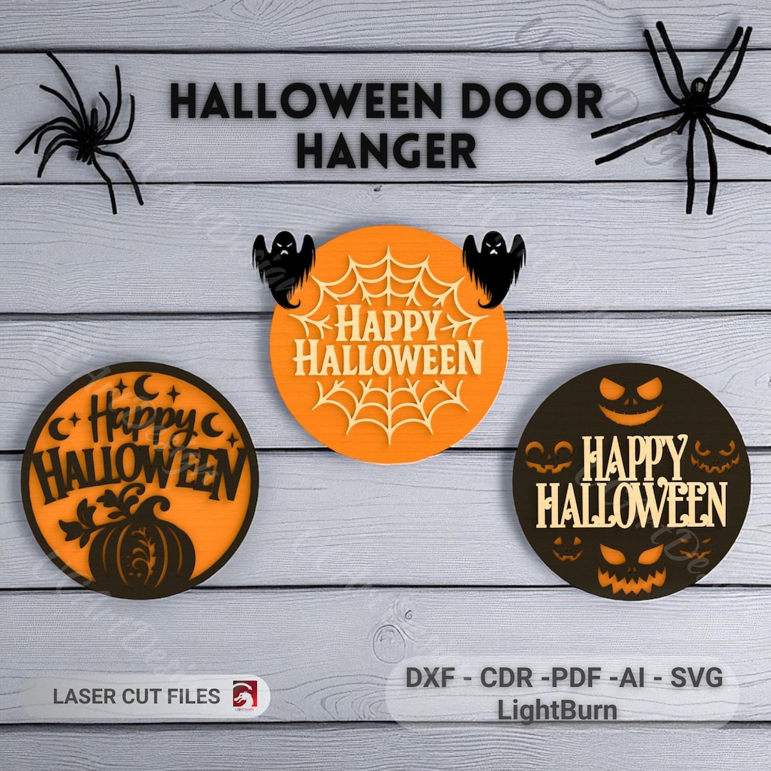 Halloween Door Hanger SVG Bundle :glowforge Layered Laser Cut Files ...