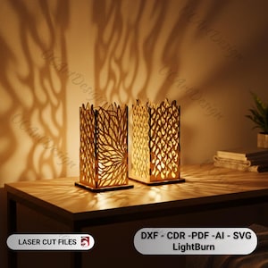 Laser Cut Lantern SVG Bundle, Wooden Candle Holder DXF Files for Glowforge, Tea Light Holder CNC Design, Modern Lamp Decor