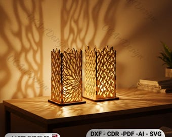 Laser geschnitten Laterne SVG Bundle, Holz Kerzenhalter DXF-Dateien für Glowforge, Teelichthalter CNC Design, moderne Lampe Dekor