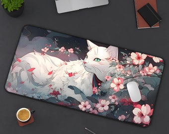 Cute Cat Mouse Pad | Kawaii Anime Desk Mat XL | Adorable Gaming Mouse Pad | Cute Desk Decor | Cat Lover Gift | Kawaii Office Accessory