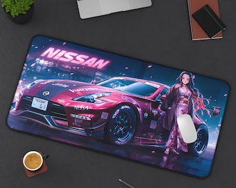 Cute Car Girl Waifu Deskmat | Anime Gaming Mousepad | JDM Aesthetic | Non-Slip | Durable Large Mouse Pad for Gamers| Custom Office DecorGift