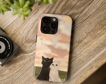 Cute Couple Cat Love Phone Case | Lofi Kawaii Aesthetic Cover | Cozy Cat Lover Gift | Glossy Art | Protective Shock Case