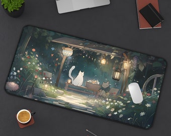 Cute Cat Mouse Pad | Desk Mat Anime |Anime Cat themed Gaming Mouse Pad XL | Cute Desk Decor | Kawaii Deskpad