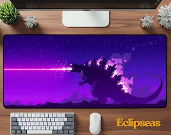Alfombrilla de escritorio Godzilla Laser Breath / Alfombrilla de ratón Kaiju Purple Aura / Alfombrilla de juego de dinosaurio anime / Regalo de escritorio de neopreno / Decoración estética para la oficina