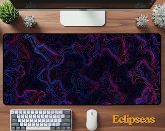 Dark Midnight Purple Topographic Deskmat | Map Mouse Pad | Gaming Desk Mat | Neoprene Mousepad | Office Desk Accessory | Adventure Gift