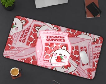 Strawberry Cat Deskmat | Cozy Kawaii Gaming Mousepad | Aesthetic PC Mat | Non-Slip Durable Large Pad for Gamers | Custom Office Decor Gift