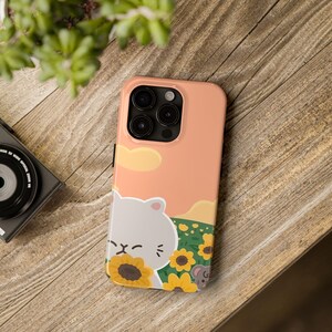 Sunflower Cat iPhone Case | Cute Kitten Phone Cover | Pastel Floral Case | Protective Glossy | Wireless Ready | Gift for Cat Lovers