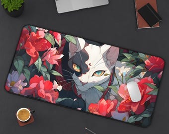 Cute Cat Mouse Pad | Kawaii Anime Desk Mat XL | Adorable Gaming Mouse Pad | Cute Desk Decor | Cat Lover Gift | Kawaii Office Accessory