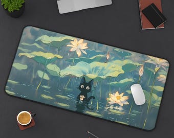 Cozy Cat Deskmat | Cute Kawaii Neko Gaming Mousepad | Aesthetic PC Mat | Non-Slip Durable Large Pad for Gamers | Custom Office Decor Gift