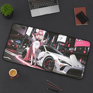 Waifu-bureaumat ahegao | Esthetische anime-muismat | Mangameisjes zwart wit anaglyph glitch glitchcore | XL XXL gaming-bureaumat muismat afbeelding 4