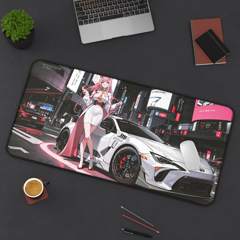 Waifu-bureaumat ahegao | Esthetische anime-muismat | Mangameisjes zwart wit anaglyph glitch glitchcore | XL XXL gaming-bureaumat muismat afbeelding 4