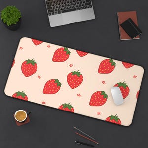 Strawberry Cute Kawaii Deskmat | Aesthetic Gaming Mousepad | Sweet PC Mat | Non-Slip Durable Large Pad for Gamers | Custom Office Decor Gift