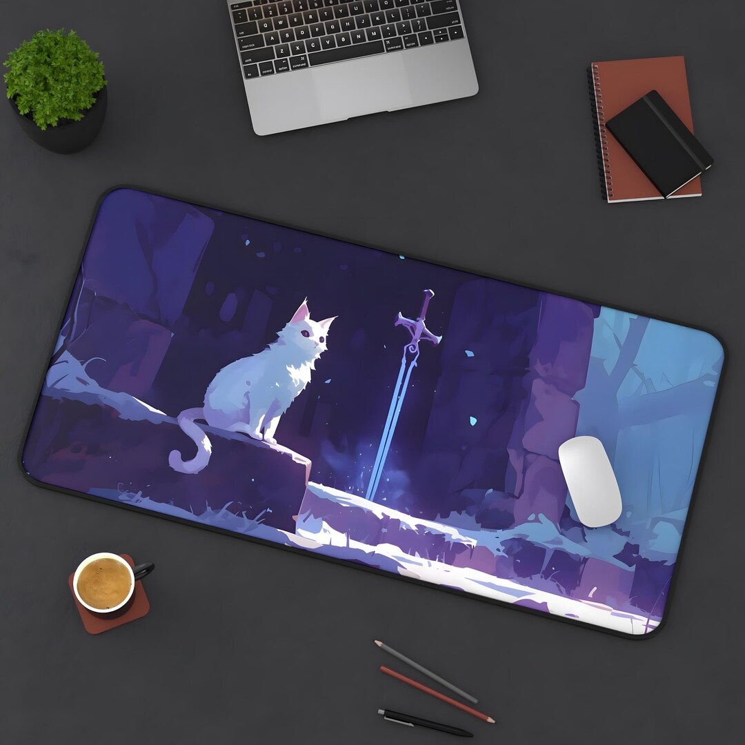 Cute Cat Mouse Pad | Kawaii Anime Desk Mat XL | Adorable Gaming Mouse ...