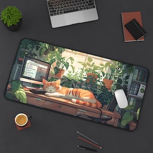 Cute Cat Mouse Pad | Kawaii Anime Desk Mat XL | Adorable Gaming Mouse Pad | Cute Desk Decor | Cat Lover Gift | Kawaii Office Accessory