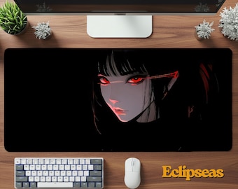Dark Y2K Anime Deskmat | Retro Red Waifu Mouse Pad | Sexy Aesthetic Neoprene Desk Gift | Gamer Office Desk Accessory | Alt Setup Decor