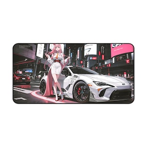 Waifu-bureaumat ahegao | Esthetische anime-muismat | Mangameisjes zwart wit anaglyph glitch glitchcore | XL XXL gaming-bureaumat muismat afbeelding 10