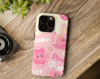 Kirby iPhone Case | Cute Kawaii Phone Cover | Cartoon Case | Protective Case | Glossy Finish | Wireless Charging | Gift for Kirby Fans
