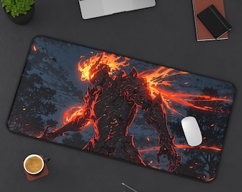 Flaming Warrior Mousepad | Intense Background Design | Smooth Surface | Desk Decor | Gaming Mouse Pad | Gift for Gamers | Bold Aesthetic