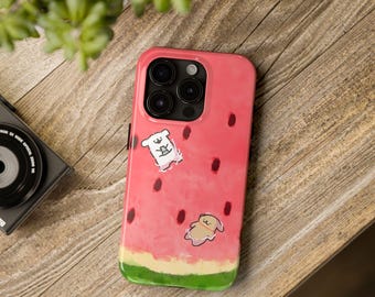 Watermelon Cat iPhone Case | Cute Kitten Phone Cover | Pastel Fruit Case | Protective Glossy | Wireless Ready | Gift for Cat Lovers