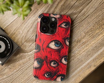 Dark Y2K Eyes Phone Case | Red Aesthetic Cover | Glossy Art | Scary Cool Design | Protective Shock Proof Case | Wireless Charging Friendly