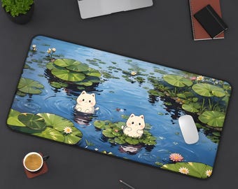 Cute Cat Mouse Pad | Kawaii Anime Desk Mat XL | Adorable Gaming Mouse Pad | Cute Desk Decor | Cat Lover Gift | Kawaii Office Accessory