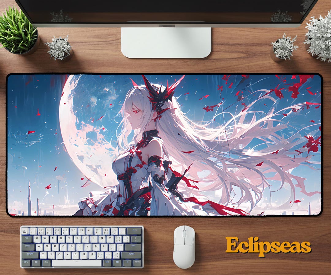 Workdesk Angel White Angel Warrior Desk Mat | Cute Anime Moon Queen Mouse Pad | Kawaii ...