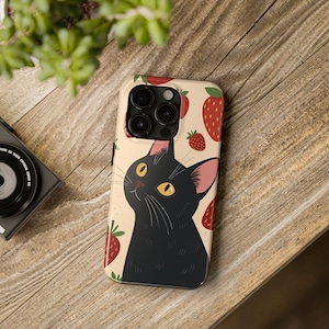 Strawberry Cat iPhone Case | Cute Kitten Phone Cover | Kawaii Fruit Case | Protective Glossy | Wireless Ready | Gift for Cat Lovers