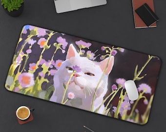 Cute Cat Mouse Pad | Kawaii Anime Desk Mat XL | Adorable Gaming Mouse Pad | Cute Desk Decor | Cat Lover Gift | Kawaii Office Accessory