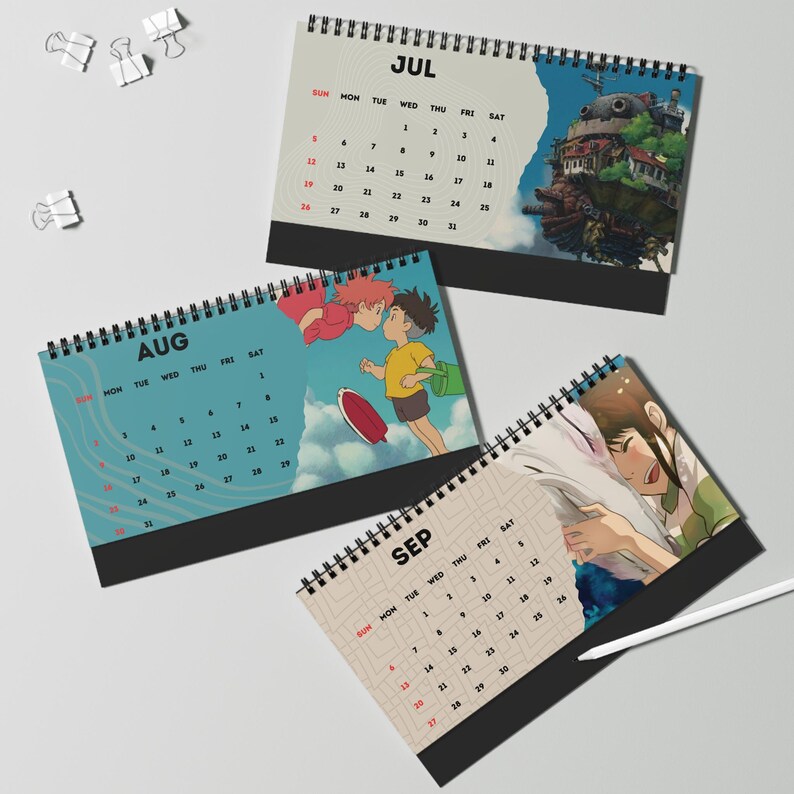 Bureaukalender Anime 2026 | Op Studio Ghibli geïnspireerd | Bureaudecoratie | Pony | Totoro | Studio Ghibli | Bureaudecoratie afbeelding 7