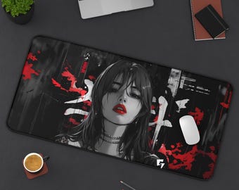 Japanese Red Girl Anime Mousepad | Cute Waifu Desk Mat | Kawaii Otaku Gaming Mouse Pad | Aesthetic Anime Girl Desk Decor | Gift Idea