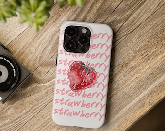 Strawberry Phone Case | Cute Pink Kawaii Cover | Glossy Aesthetic Fruit Design | Protective TPU Bumper | Wireless Charging Friendly