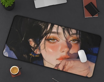 Anime Girl Lofi Gaming Mousepad | Kawaii Desk Mat | Aesthetic Otaku Setup Decor | Cute Japanese Art Mouse Pad | Gift for Gamers