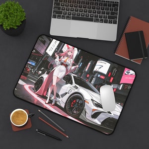 Waifu-bureaumat ahegao | Esthetische anime-muismat | Mangameisjes zwart wit anaglyph glitch glitchcore | XL XXL gaming-bureaumat muismat afbeelding 2