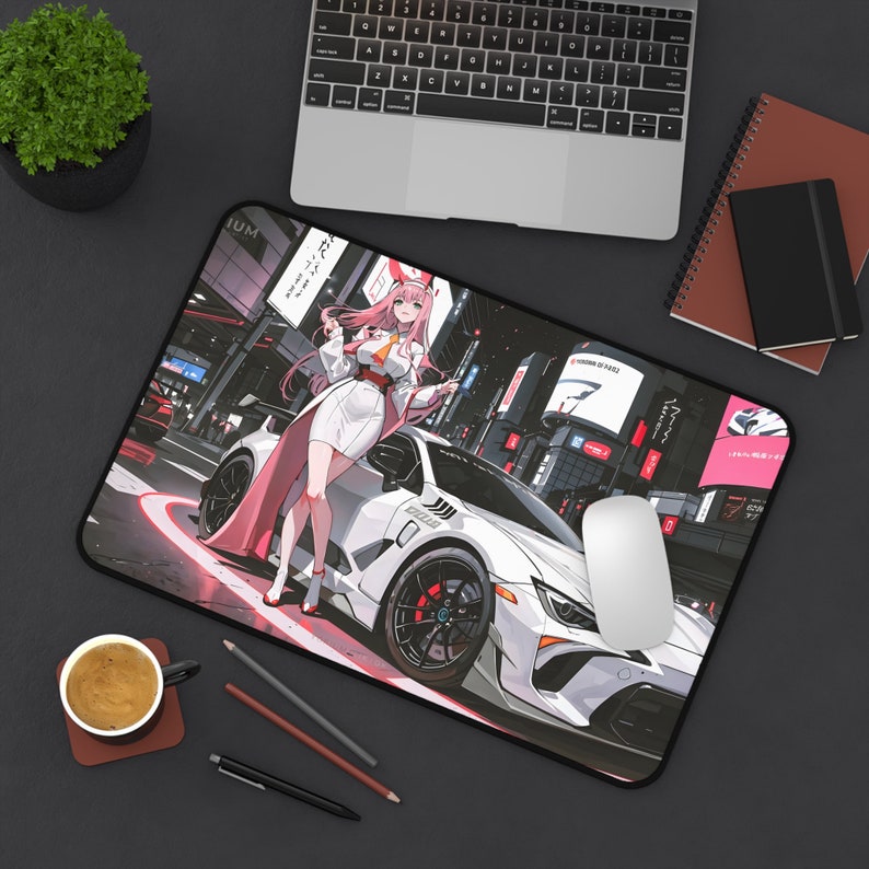 Waifu-bureaumat ahegao | Esthetische anime-muismat | Mangameisjes zwart wit anaglyph glitch glitchcore | XL XXL gaming-bureaumat muismat afbeelding 2