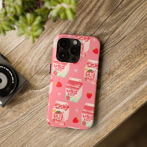 Strawberry Milk iPhone Case | Cute Pastel Phone Cover | Japanese Kawaii | Protective Glossy | Wireless Ready | Gift for Her