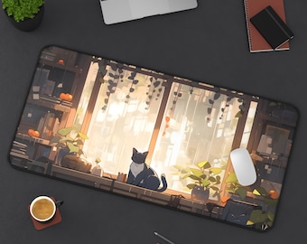 Cute Cat Mouse Pad | Kawaii Anime Desk Mat XL | Adorable Gaming Mouse Pad | Cute Desk Decor | Cat Lover Gift | Kawaii Office Accessory
