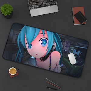 Waifu Deskmat ahegao | Anime mousepad aesthetic | Manga girls black white anaglyph glitch glitchcore | XL XXL gaming desk mat mouse pad