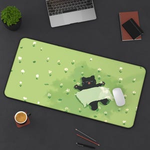 Black Cat Kawaii Deskmat | Cute Neko Gaming Mousepad | Aesthetic PC Mat | Non-Slip Durable Large Pad for Gamers | Custom Office Decor Gift