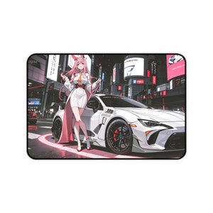 Waifu-bureaumat ahegao | Esthetische anime-muismat | Mangameisjes zwart wit anaglyph glitch glitchcore | XL XXL gaming-bureaumat muismat afbeelding 5