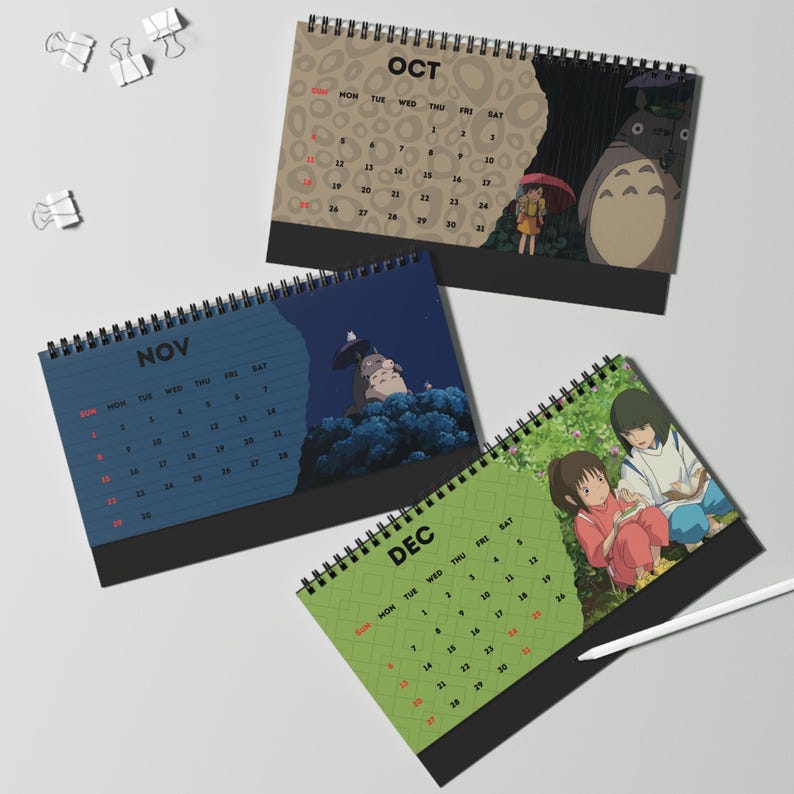 Bureaukalender Anime 2026 | Op Studio Ghibli geïnspireerd | Bureaudecoratie | Pony | Totoro | Studio Ghibli | Bureaudecoratie afbeelding 8