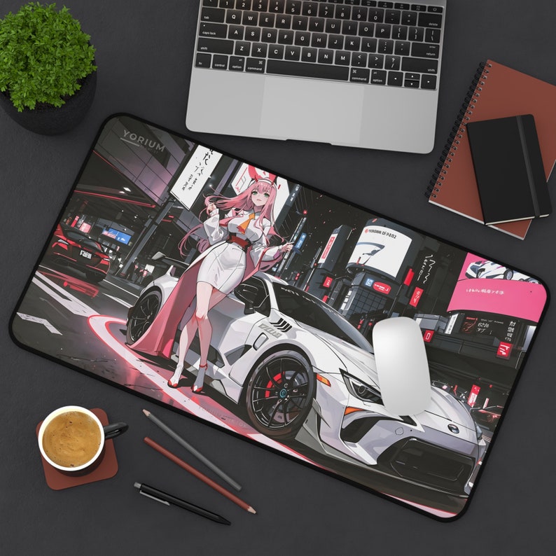 Waifu-bureaumat ahegao | Esthetische anime-muismat | Mangameisjes zwart wit anaglyph glitch glitchcore | XL XXL gaming-bureaumat muismat afbeelding 3