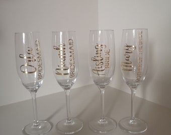 Personalised name vinyls for champagne glasses