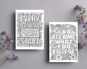 25 Page Mental Health Coloring Pages, Motivational Words, Quotes for Teens & Adults/ Self- Affirmations/ Self- Care/ Adult Coloring Page