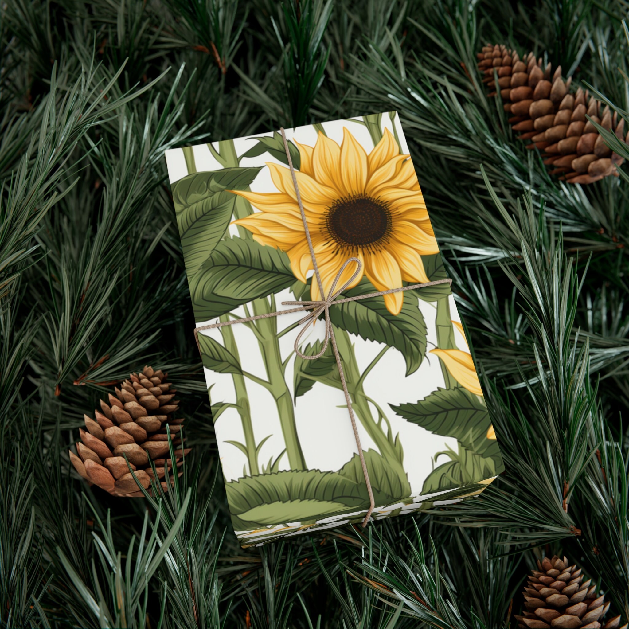 Floral Wrapping Paper with Delicate Bamboo Motifs | Sunflower wrapping paper, gift wrap paper, floral wrapping paper
