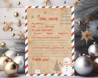 Letter to Santa PRINTABLE  Kids Letter to Santa  Christmas  Printable  Letter to Santa Claus PRINTABLE Instant dowanload Christmas wishlist