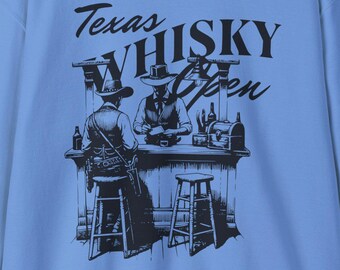 Sudadera Texas Whiskey, unisex, cuello redondo, estampado estilo western.