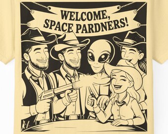 Camiseta retro de vaquero alienígena, camiseta gráfica de Space Pardners